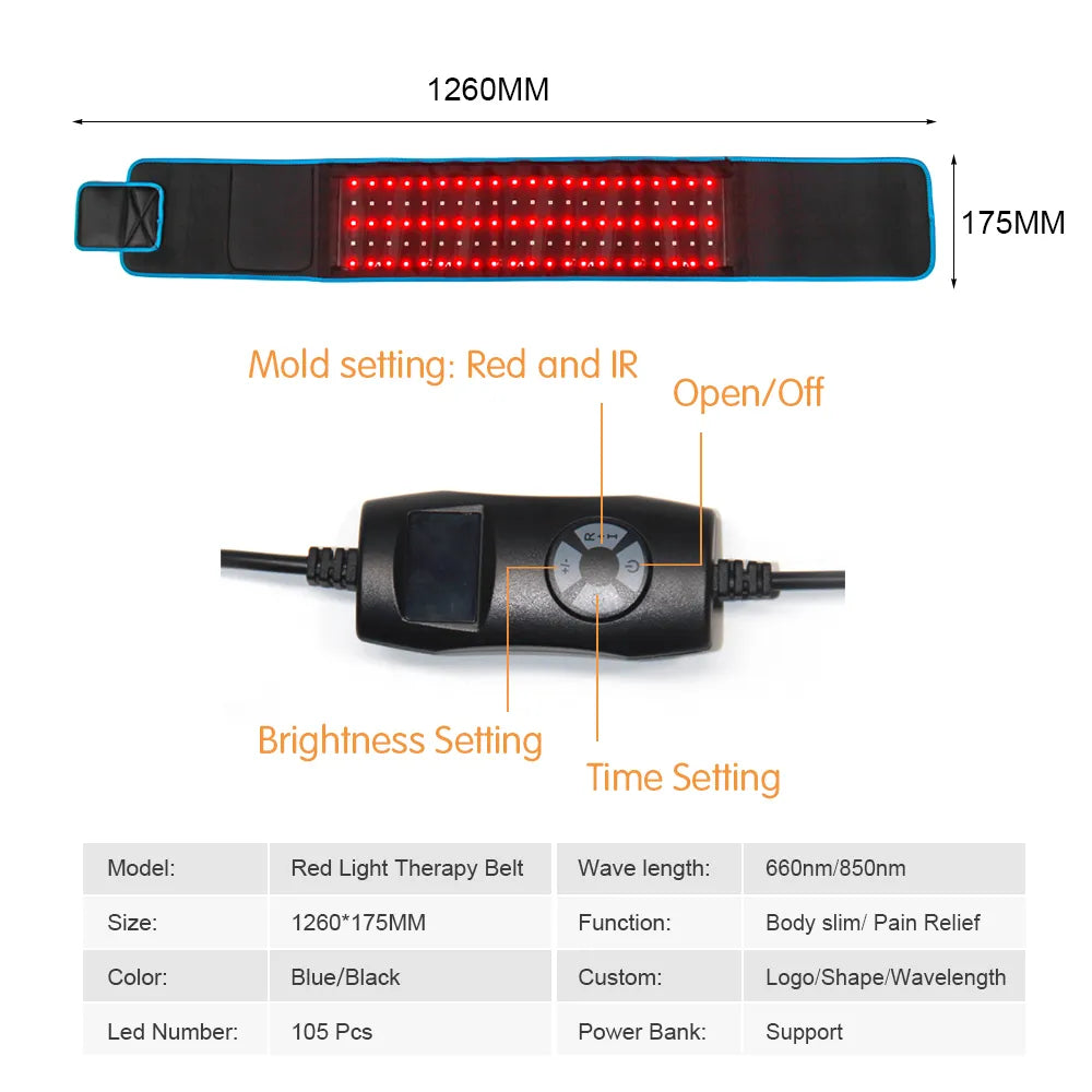 Dual-Wavelength LED Therapy Belt – Full-Color Display (660 nm & 850 nm)