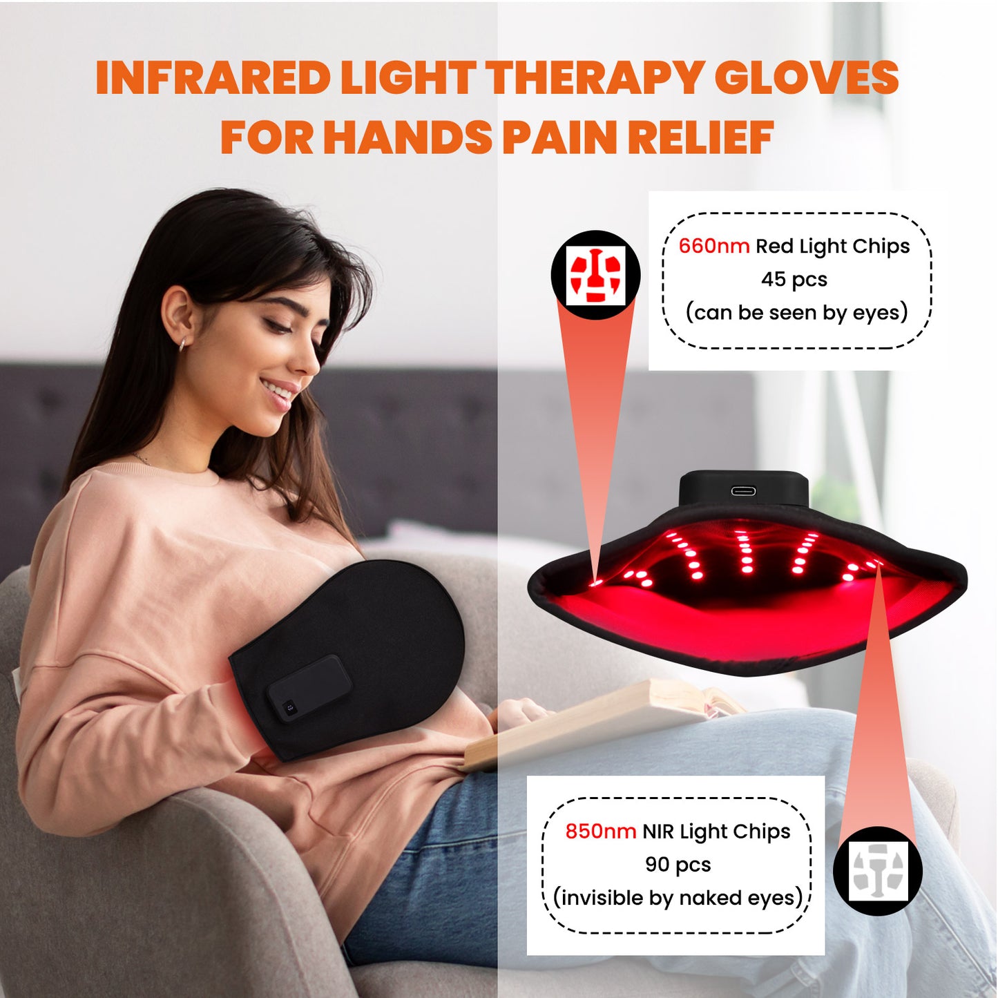 Red Light Therapy LED Near Infrared Light Therapy Wrap For Hand Fingers red light Glove